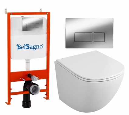 Комплект 3 в 1 инсталляция BelBagno BB026/BB041CR + Унитаз подвесной Owl 1975 Vind TOWLT190302 + кнопка хром глянцевая