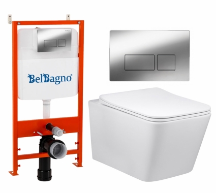 Комплект 3 в 1 инсталляция BelBagno BB026/BB041CR + Унитаз Vincea Q-Line VT1-12 + кнопка хром глянцевая