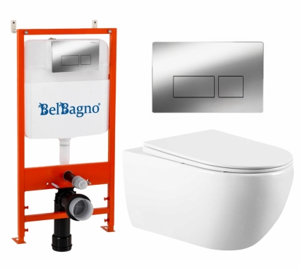 Комплект 3 в 1 инсталляция BelBagno BB026/BB041CR + Унитаз подвесной Vincea Evo VT1-34 + кнопка хром глянцевая