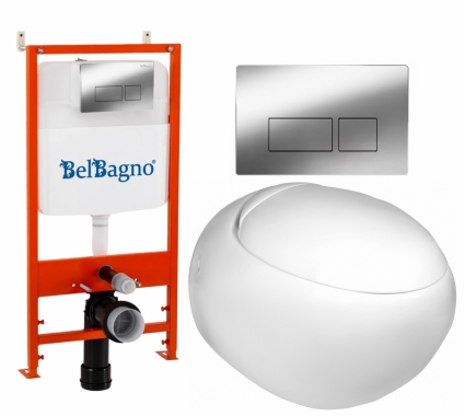 Комплект 3 в 1 инсталляция BelBagno BB026/BB041CR + Подвесной унитаз WeltWasser Jeckenbach + кнопка хром глянцевая