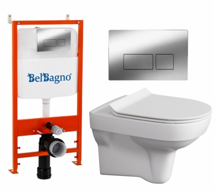 Комплект 3 в 1 инсталляция BelBagno BB026/BB041CR + Унитаз подвесной Cersanit City clean on DPL EO SLIM + кнопка хром глянцевая