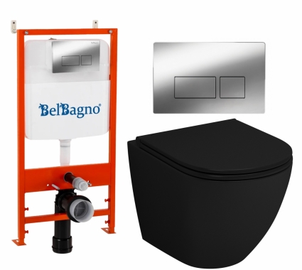 Комплект 3 в 1 инсталляция BelBagno BB026/BB041CR +   Унитаз подвесной Grossman GR-4455BMS + кнопка хром глянцевая