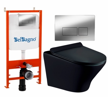 Комплект 3 в 1 инсталляция BelBagno BB026/BB041CR +   Унитаз подвесной Esbano Aster ESUPASTEBM + кнопка хром глянцевая