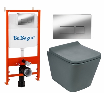 Комплект 3 в 1 инсталляция BelBagno BB026/BB041CR +   Унитаз подвесной Weltwasser WW SK Gelbach 041 MT-GR + кнопка хром глянцевая