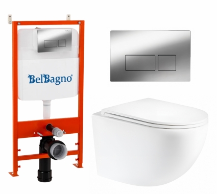 Комплект 3 в 1 инсталляция BelBagno BB026/BB041CR + Унитаз подвесной Enio Unico Tornado 1.0 EN2105073 + кнопка хром глянцевая