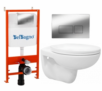 Комплект 3 в 1 инсталляция BelBagno BB026/BB041CR + Унитаз подвесной Enio Ekos EN0170571 + кнопка хром глянцевая