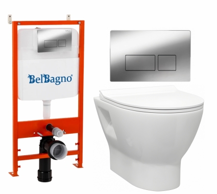 Комплект 3 в 1 инсталляция BelBagno BB026/BB041CR + Унитаз подвесной Enio Nativo EN1270551 + кнопка хром глянцевая