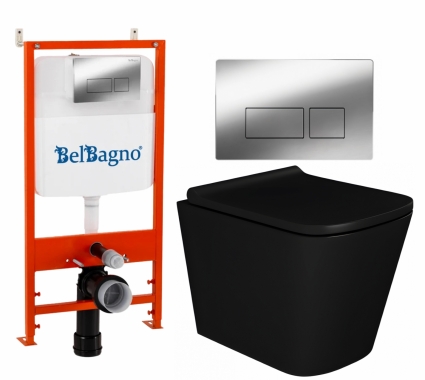 Комплект 3 в 1 инсталляция BelBagno BB026/BB041CR + Унитаз подвесной Enio Binario BL EN4180225 + кнопка хром глянцевая