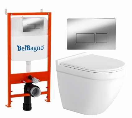 Комплект 3 в 1 инсталляция BelBagno BB026/BB041CR +  Унитаз подвесной Enio Pulito EN1170052 + кнопка хром глянцевая