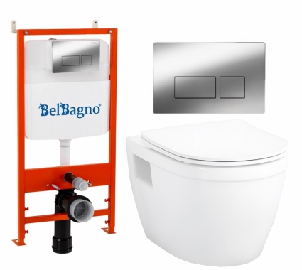 Комплект 3 в 1 инсталляция BelBagno BB026/BB041CR + Унитаз подвесной Enio Bolo EN8350034 + кнопка хром глянцевая
