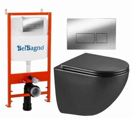 Комплект 3 в 1 инсталляция BelBagno BB026/BB041CR + Унитаз подвесной Lemark Glazer 9612004 + кнопка хром глянцевая