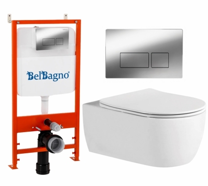Комплект 3 в 1 инсталляция BelBagno BB026/BB041CR + Унитаз подвесной AQUATEK Европа AQ1106L-00 + кнопка хром глянцевая