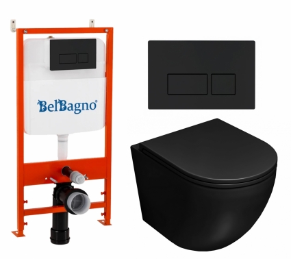 Комплект 3 в 1 инсталляция BelBagno BB026/BB044NERO + Унитаз подвесной Lorne Pilpao BL LN5007503 + кнопка черная матовая
