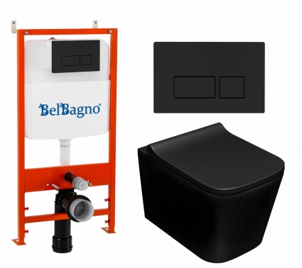 Комплект 3 в 1 инсталляция BelBagno BB026/BB044NERO + Унитаз подвесной Lorne Lambro BL LN5007507 + кнопка черная матовая