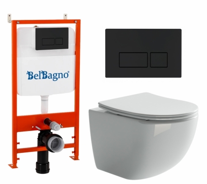 Комплект 3 в 1 инсталляция BelBagno BB026/BB044NERO + Унитаз подвесной Ceramica Nova Forma CN3009 + кнопка черная матовая