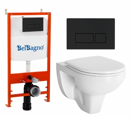 Комплект 3 в 1 инсталляция BelBagno BB026/BB044NERO + Унитаз подвесной Berges Wasserhaus Gamma 081105 + кнопка черная матовая