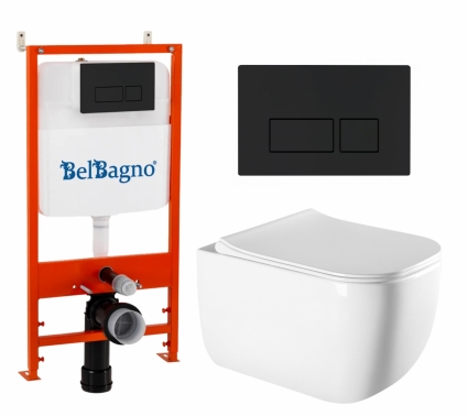 Комплект 3 в 1 инсталляция BelBagno BB026/BB044NERO + Унитаз подвесной Vincea Form VT1-35 + кнопка черная матовая