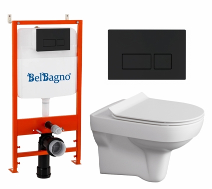 Комплект 3 в 1 инсталляция BelBagno BB026/BB044NERO + Унитаз подвесной Cersanit City + кнопка черная матовая