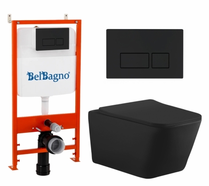 Комплект 3 в 1 инсталляция BelBagno BB026/BB044NERO + Унитаз подвесной Aquanet Tavr-W BW 287011 + кнопка черная матовая