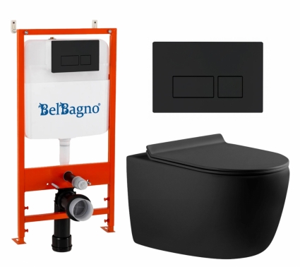 Комплект 3 в 1 инсталляция BelBagno BB026/BB044NERO + Унитаз подвесной Aquanet Cetus-BW 287008 + кнопка черная матовая