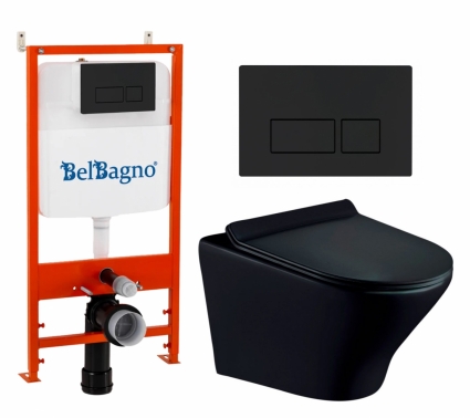 Комплект 3 в 1 инсталляция BelBagno BB026/BB044NERO + Унитаз подвесной Esbano Aster ESUPASTEBM + кнопка черная матовая