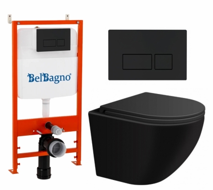 Комплект 3 в 1 инсталляция BelBagno BB026/BB044NERO + Подвесной унитаз SinteSi EVI + кнопка черная матовая
