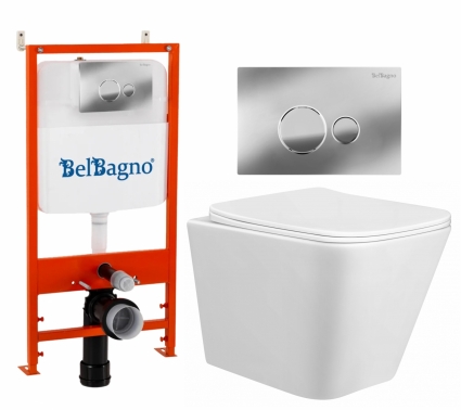 Комплект 3 в 1 инсталляция BelBagno BB026/BB081CR + Унитаз подвесной Taliente Correto CR25200 + кнопка хром глянцевая