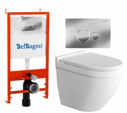 Комплект 3 в 1 инсталляция BelBagno BB026/BB081CR +  Унитаз подвесной Grossman GR-4483S безободковый + кнопка хром глянцевая