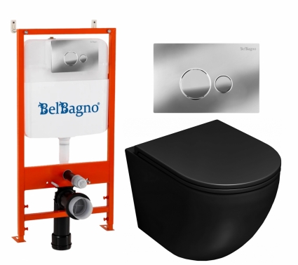 Комплект 3 в 1 инсталляция BelBagno BB026/BB081CR + Унитаз подвесной Lorne Pilpao BL LN5007503 + кнопка хром глянцевая