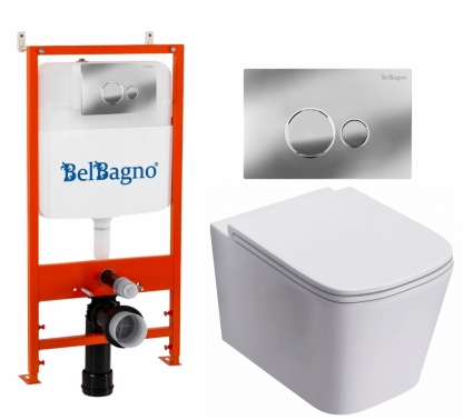 Комплект 3 в 1 инсталляция BelBagno BB026/BB081CR + Унитаз подвесной Lorne Lambro LN5007504 + кнопка хром глянцевая