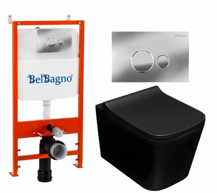 Комплект 3 в 1 инсталляция BelBagno BB026/BB081CR + Унитаз подвесной Lorne Lambro BL LN5007507 + кнопка хром глянцевая