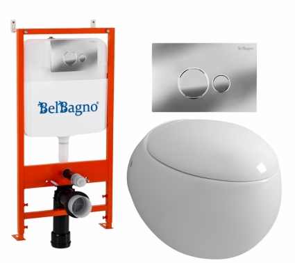Комплект 3 в 1 инсталляция BelBagno BB026/BB081CR + Унитаз подвесной Grossman GR-4442 + кнопка хром глянцевая