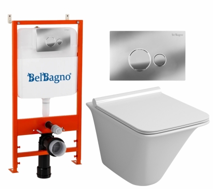 Комплект 3 в 1 инсталляция BelBagno BB026/BB081CR + Унитаз подвесной Grossman GR-4413S  + кнопка хром глянцевая
