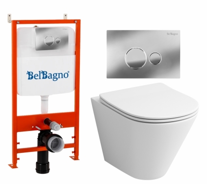 Комплект 3 в 1 инсталляция BelBagno BB026/BB081CR +  Унитаз подвесной Grossman GR-4477S + кнопка хром глянцевая