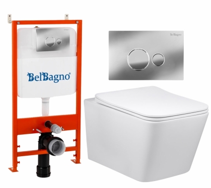Комплект 3 в 1 инсталляция BelBagno BB026/BB081CR +  Унитаз Vincea Q-Line VT1-12 + кнопка хром глянцевая