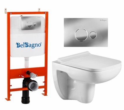 Комплект 3 в 1 инсталляция BelBagno BB026/BB081CR + Подвесной унитаз WeltWasser Kehlbach 004 GL-WT  + кнопка хром глянцевая