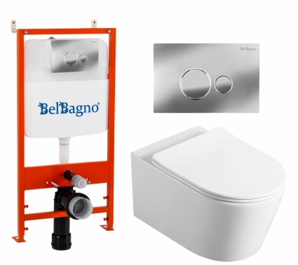 Комплект 3 в 1 инсталляция BelBagno BB026/BB081CR + Унитаз Vincea Cute VT1-24 + кнопка хром глянцевая