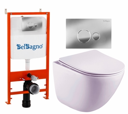 Комплект 3 в 1 инсталляция BelBagno BB026/BB081CR +  Унитаз подвесной Esbano Lotus ESUPLOTUW + кнопка хром глянцевая