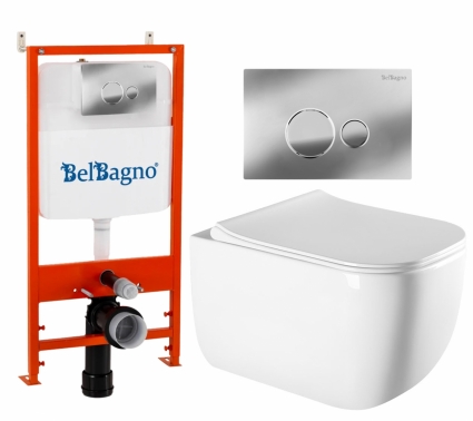 Комплект 3 в 1 инсталляция BelBagno BB026/BB081CR +  Унитаз подвесной Vincea Form VT1-35 + кнопка хром глянцевая