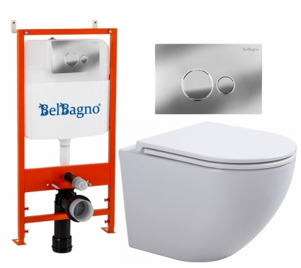 Комплект 3 в 1 инсталляция BelBagno BB026/BB081CR + Подвесной унитаз SinteSi EVI  + кнопка хром глянцевая