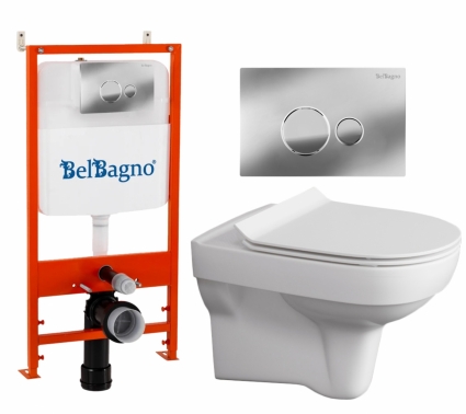 Комплект 3 в 1 инсталляция BelBagno BB026/BB081CR + Унитаз подвесной Cersanit City clean on DPL EO SLIM + кнопка хром глянцевая