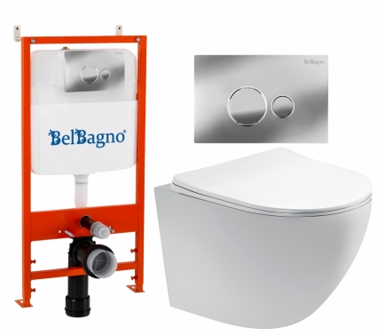 Комплект 3 в 1 инсталляция BelBagno BB026/BB081CR + Унитаз подвесной Акватек Европа AQ1900-00 + кнопка хром глянцевая