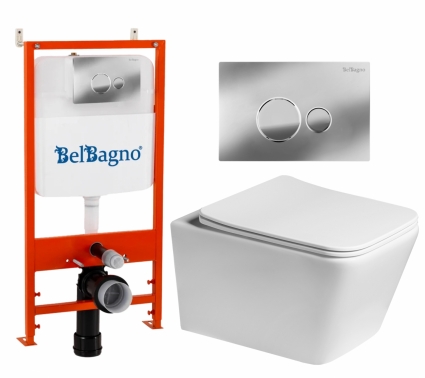 Комплект 3 в 1 инсталляция BelBagno BB026/BB081CR + Унитаз подвесной SantiLine SL-5007  + кнопка хром глянцевая