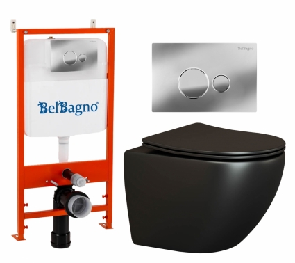 Комплект 3 в 1 инсталляция BelBagno BB026/BB081CR +  Унитаз подвесной Ceramica Nova Metropol CN4002MB + кнопка хром глянцевая
