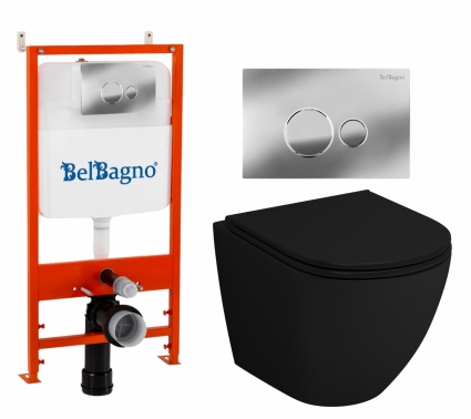 Комплект 3 в 1 инсталляция BelBagno BB026/BB081CR + Унитаз подвесной Grossman GR-4455BMS + кнопка хром глянцевая