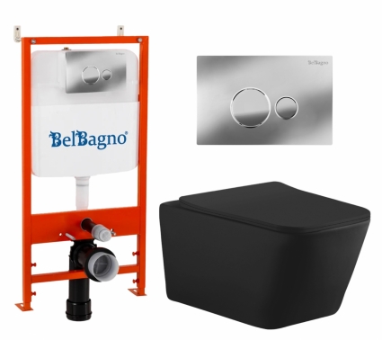 Комплект 3 в 1 инсталляция BelBagno BB026/BB081CR + Унитаз подвесной Aquanet Tavr-W BW 287011 + кнопка хром глянцевая