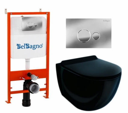 Комплект 3 в 1 инсталляция BelBagno BB026/BB081CR + Унитаз подвесной Esbano Garcia ESUPGARCB + кнопка хром глянцевая