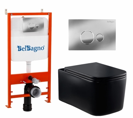 Комплект 3 в 1 инсталляция BelBagno BB026/BB081CR + Унитаз Vincea Ultra Rimless VT1-32MB + кнопка хром глянцевая