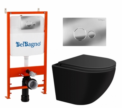 Комплект 3 в 1 инсталляция BelBagno BB026/BB081CR + Подвесной унитаз SinteSi EVI + кнопка хром глянцевая