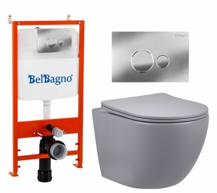 Комплект 3 в 1 инсталляция BelBagno BB026/BB081CR + Унитаз подвесной Vincea Globo VT1-14SMG + кнопка хром глянцевая